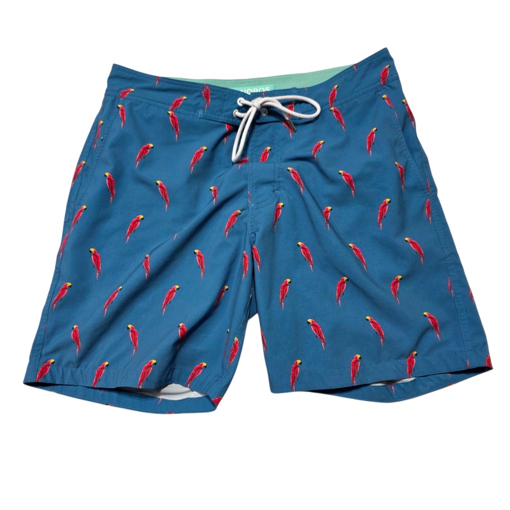 BONOBOS Mens Blue‎ Parrot Print Swim Trunks Shorts Size 30